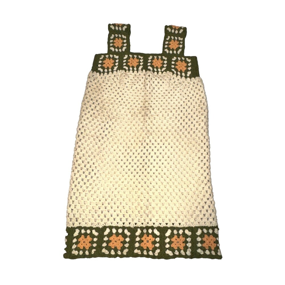 Handmade Crochet Jumper Dress L XL Granny Square Floral Country Green Boho - Picture 7 of 10